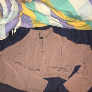 cropped quarter zip gathered long sleeve (new)